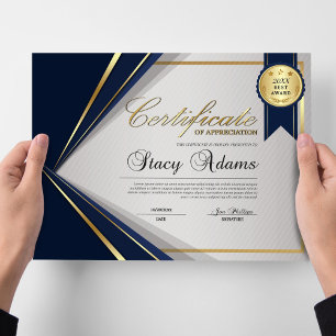 Blue & Gold Beruflich Certificate Award