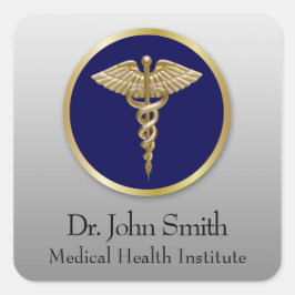 Blue Gold Beruflich Medical Caduceus Quadratischer Aufkleber