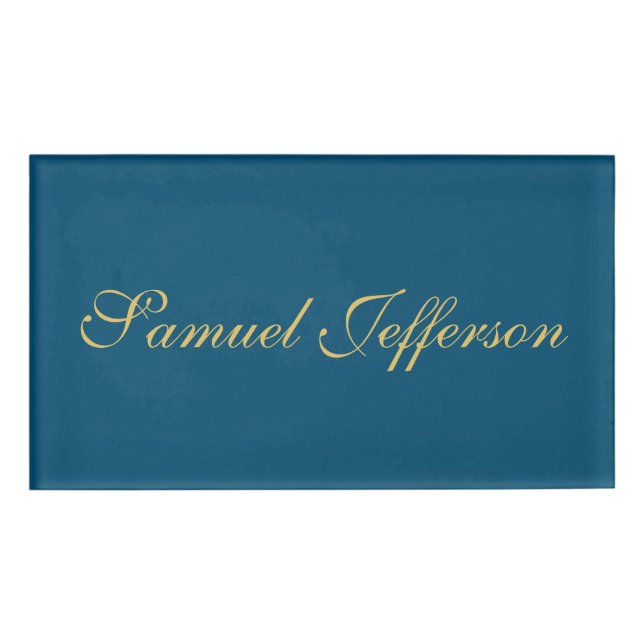 Blue Gold Beruflich Trendy Minimalistisch Name Namenschild (Vorderseite)