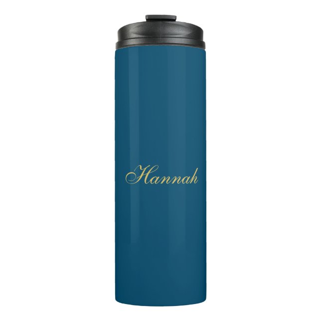 Blue Gold Beruflich Trendy Minimalistisch Name Thermosbecher (Vorderseite)