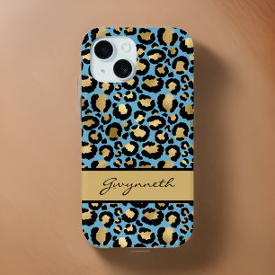 Blue Gold Black Leopard Print mit Ihrem Namen Case-Mate iPhone Hülle