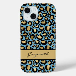 Blue Gold Black Leopard Print mit Ihrem Namen Case-Mate iPhone Hülle