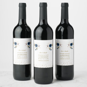 Blue Gold Blume Boys Twins 1. Geburtstag Taufe Weinetikett