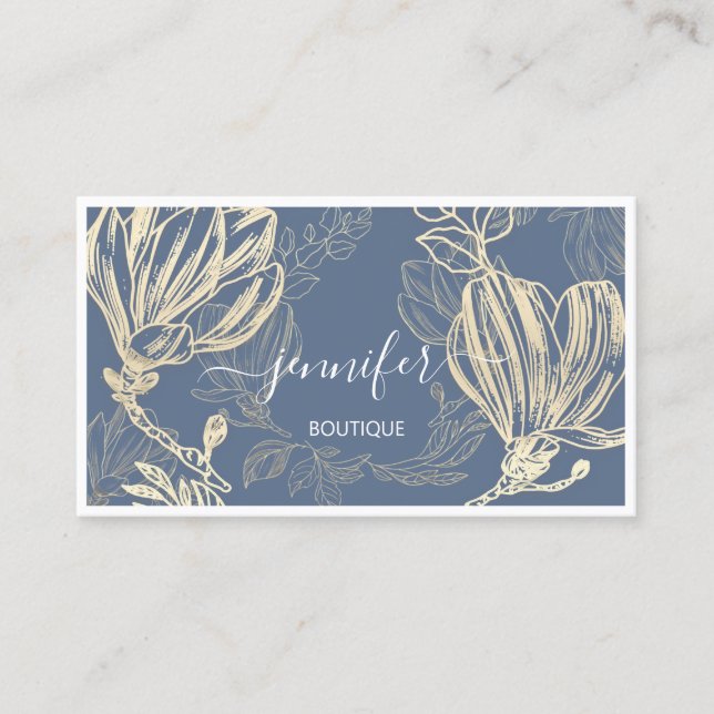 Blue Gold Blume Gerahmter QR-Code Gerahmtes Logo Visitenkarte (Vorderseite)