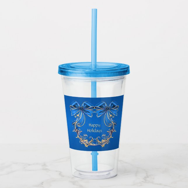 Blue Gold Blume Holiday Acrylic Tumbler Acryltrinkbecher (Vorderseite)