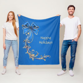 Blue Gold Blume Holiday Fleece Blanket