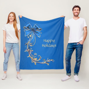 Blue Gold Blume Holiday Fleece Blanket