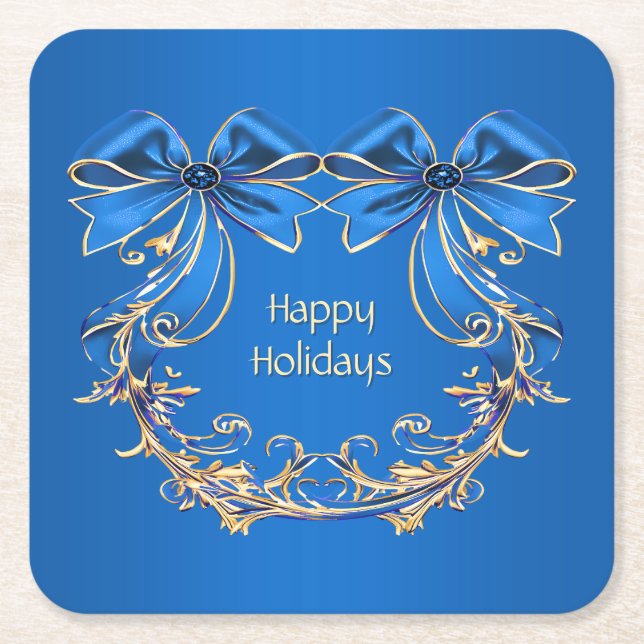 Blue Gold Blume Holiday Paper Untersetzer (Vorderseite)