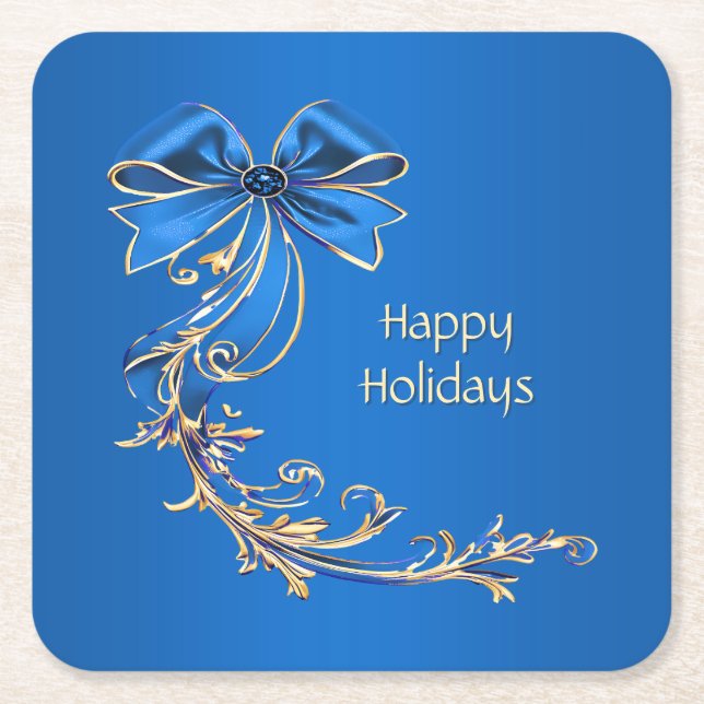 Blue Gold Blume Holiday Paper Untersetzer (Vorderseite)