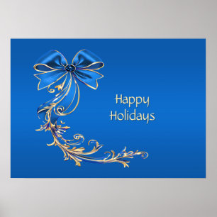 Blue Gold Blume Holiday Poster