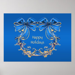 Blue Gold Blume Holiday Poster