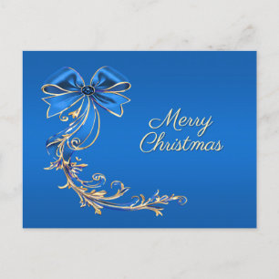 Blue Gold Blume Weihnachten Weihnachten Postkarte
