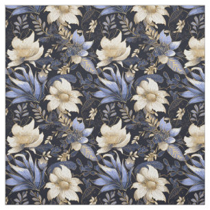Blue & Gold Boho Chic Blumenmuster Stoff