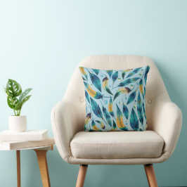 Blue Gold Boho Feathers Pattern Kissen