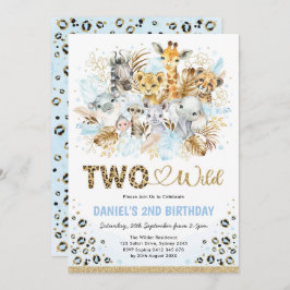 Blue Gold Boho Jungle Safari Zwei Wilde 2. Geburts Einladung