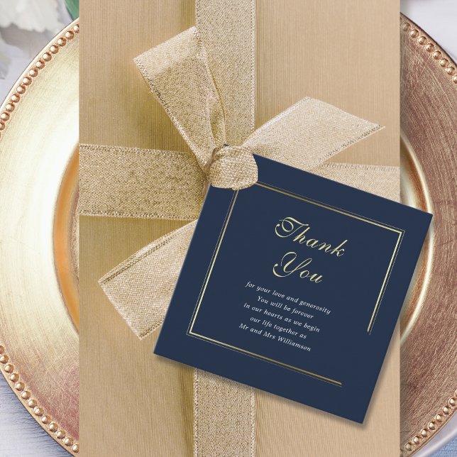Blue Gold Border Elegante Wedding Vielen Dank Geschenkanhänger (Von Creator hochgeladen)