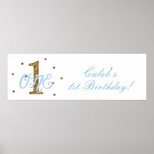Blue & Gold Boys 1. Geburtstag Party Banner Poster (Vorne)