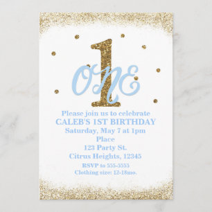 Blue & Gold Boys 1. Geburtstag Party Einladung