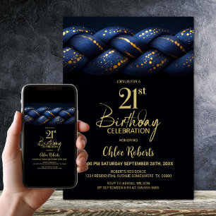 Blue Gold Braid 21. Geburtstag Party Einladung