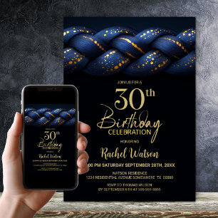 Blue Gold Braid 30. Geburtstag Party Einladung