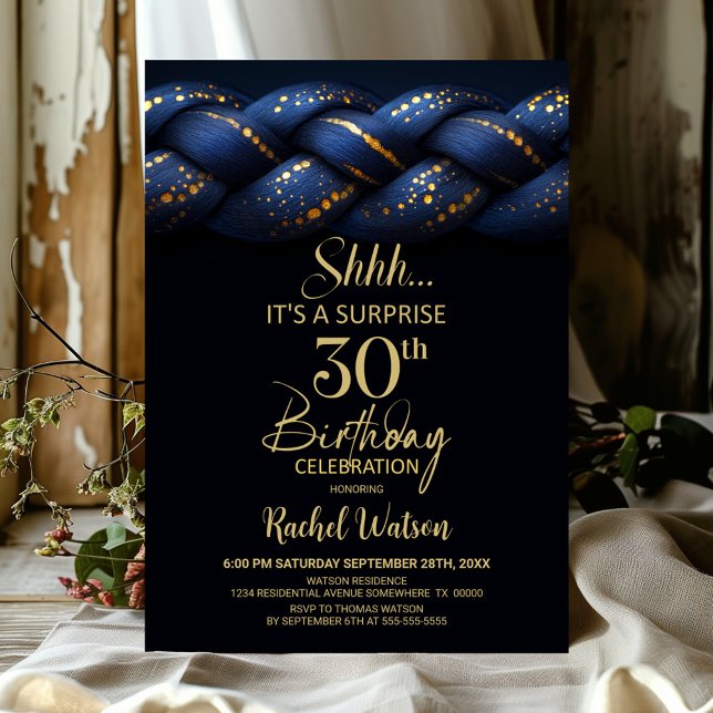 Blue Gold Braid Überraschung 30. Geburtstag Party Einladung (Von Creator hochgeladen)