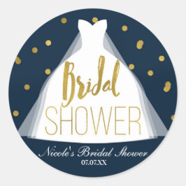 Blue & Gold Brautparty Hochzeitskleid Confetti Runder Aufkleber