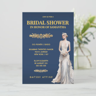 Blue Gold Bridal Shower Gatsby Elegant Einladung
