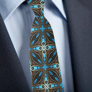 Blue Gold Brown Star X Muster Necktie Krawatte