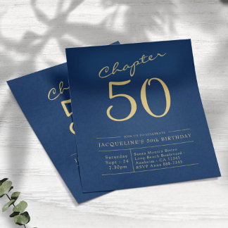 Blue Gold Budget 50. Geburtstag Einladung Flyer