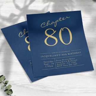 Blue Gold Budget 80. Geburtstag Einladung Flyer