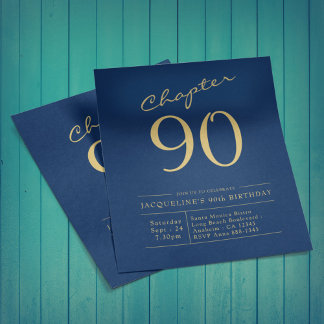 Blue Gold Budget 90. Geburtstag Einladung Flyer