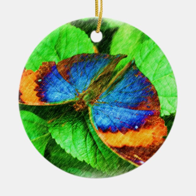 Blue Gold Butterfly Nature Ornament (Vorne)