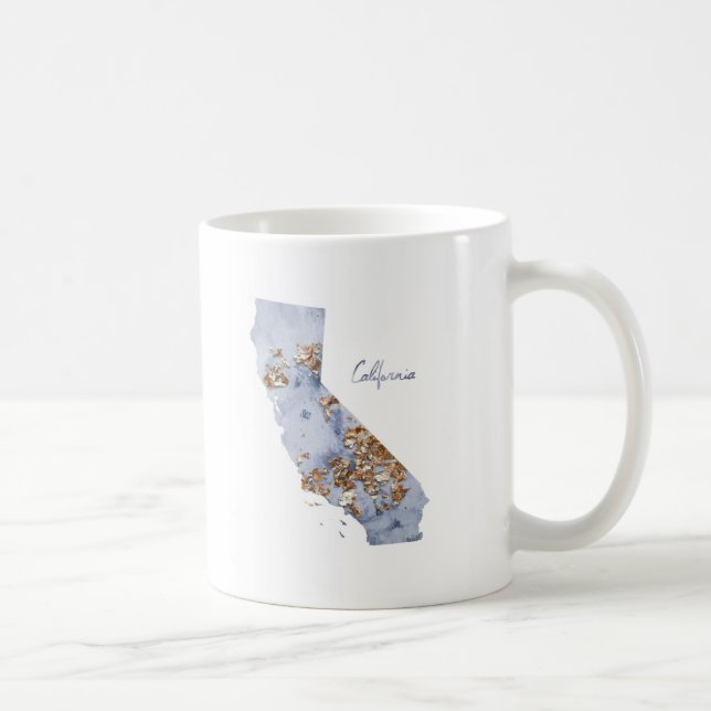 Blue & Gold California Staat Karte Tasse (Rechts)
