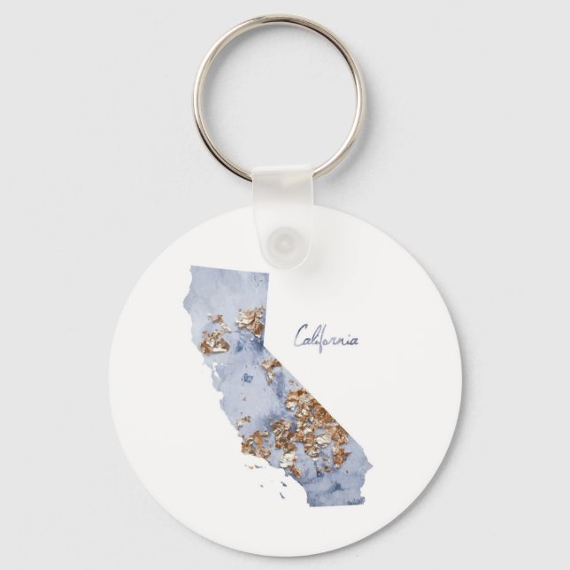 Blue & Gold California Staat Map Schlüsselanhänger (Vorderseite)