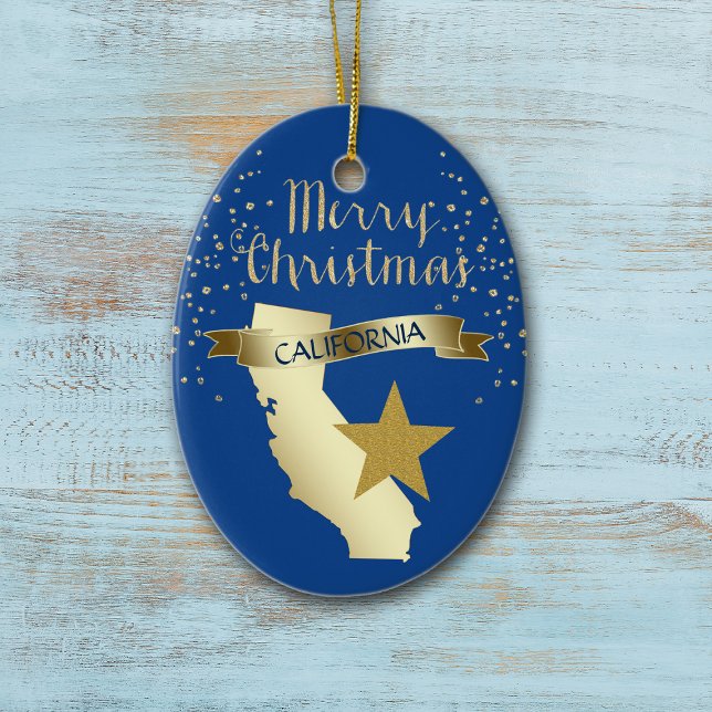 Blue Gold California Star Keramik Ornament (Von Creator hochgeladen)