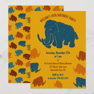 Blue & Gold Cartoon Wolle Mammoth Geburtstagsparty Einladung