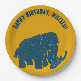 Blue & Gold Cartoon Wooly Mammoth Personalisiert Pappteller