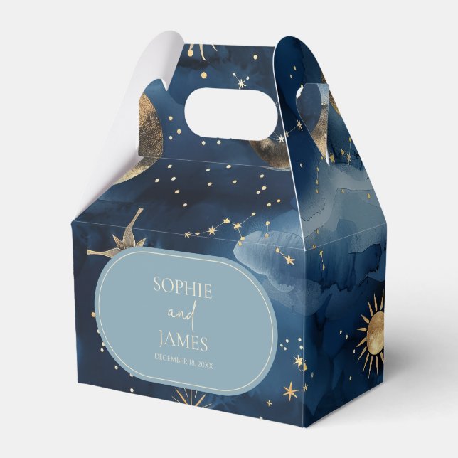 Blue Gold Celestial Elegant Starry Sky Wedding Geschenkschachtel (Vorderseite)