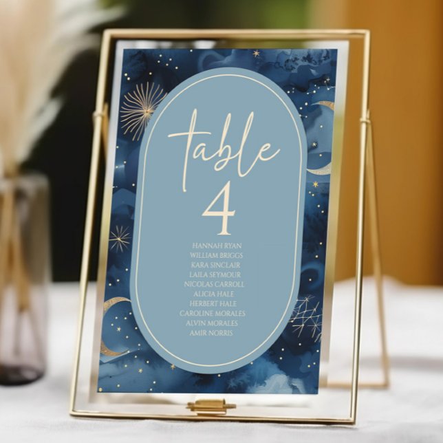 Blue Gold Celestial Elegant Starry Sky Wedding Tischnummer (Von Creator hochgeladen)