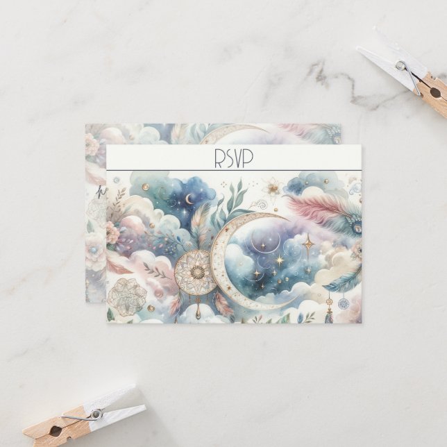 Blue Gold Celestial Moon Response Card (Vorderseite/Rückseite Beispiel)