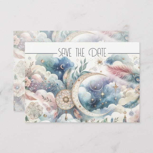 Blue Gold Celestial Moon Save the Date (Vorne/Hinten)