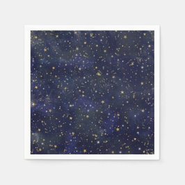 Blue & Gold Celestial Stars Whimsical Watercolor Serviette
