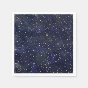Blue & Gold Celestial Stars Whimsical Watercolor Serviette