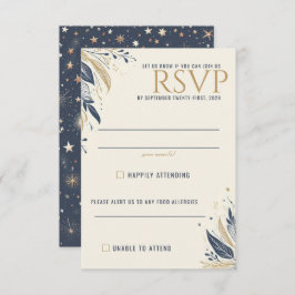 Blue & Gold Celestial Wedding RSVP Karte
