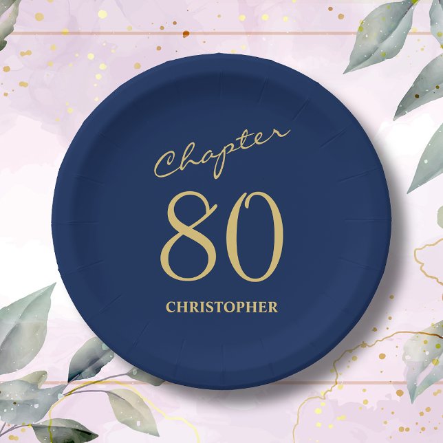 Blue Gold Chapter 80. Geburtstag Pappteller (Make your loved one's 80th birthday celebration memorable with our stunning Blue Gold paper plates)