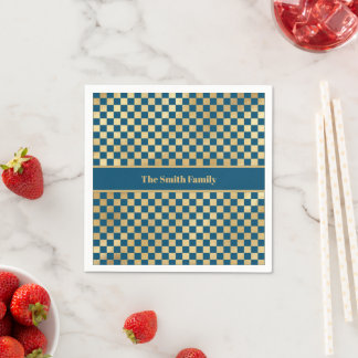 Blue Gold Checked Paper Napkin Serviette