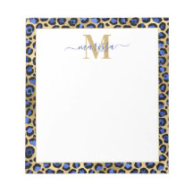 Blue Gold Cheetah Print Initial mit Name Monogram