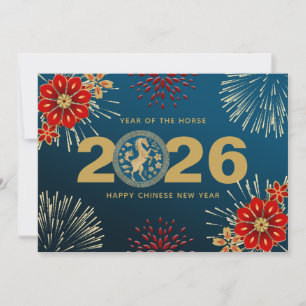 Blue Gold Chinesisches Neujahr des Kaninchens Feiertagskarte