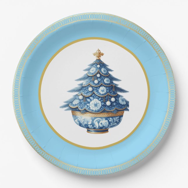 Blue Gold Chinoiserie Paper Plate Pappteller (Vorderseite)