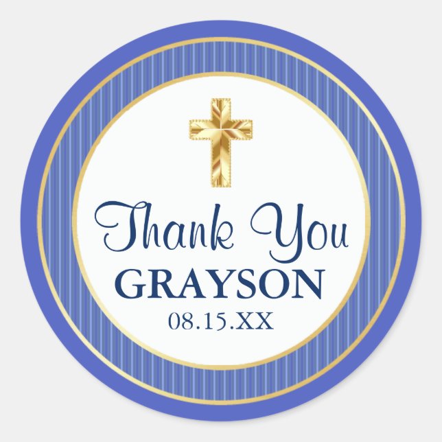 Blue & Gold Christening, Taufe, Erste Kommune Runder Aufkleber (Vorderseite)